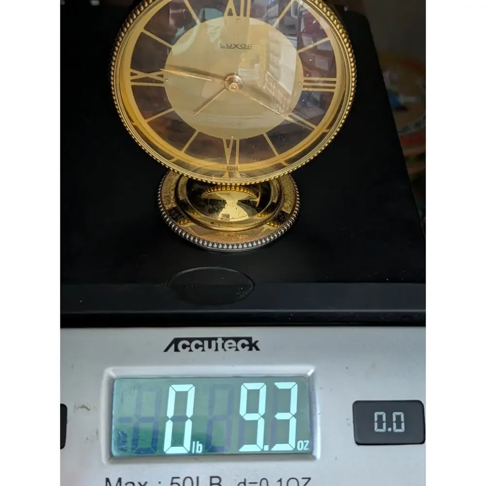 Vintage LUXOR Swiss Made Desk Alarm Clock Tortoise Dial Brass Mid Century Works